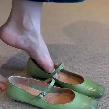 Версия из овчины ~ Французские ретро туфли Мэри Джейн женские туфли на плоской подошве с квадратным носком и легким язычком универсальные кожаные туфли с бантом 35 зелёный