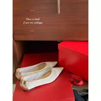 Версия из овчины~ Кожаные элегантные маленькие остроносые дышащие сетчатые сандалии женские летние со стразами универсальные с мелким вырезом туфли Мэри Джейн 35