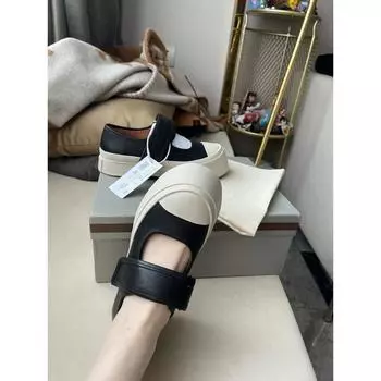 Версия из овчины~ Кожаные туфли-маффины на платформе с липучками, уродливо-милые маленькие белые туфли, женские Мэри Джейн, повседневные туфли с большой головой, кеды 35