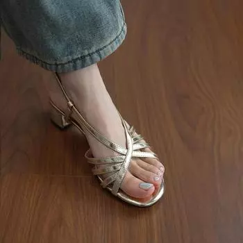 Версия из овчины~ Летний темперамент верхняя одежда сандалии на ремешке на среднем каблуке женские с открытым носком с юбкой повседневные туфли на высоком каблуке 35
