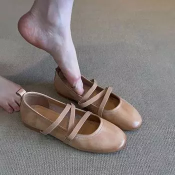 Версия из овчины~ литературный стиль, мелкий вырез, простые туфли-лодочки, женские ретро кожаные туфли Мэри Джейн на одном ремешке, балетки с круглым носком 35