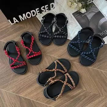 Версия из овчины~ miu домашние тапочки на веревке женская летняя одежда на липучке повседневная пляжная обувь с сандалиями 35