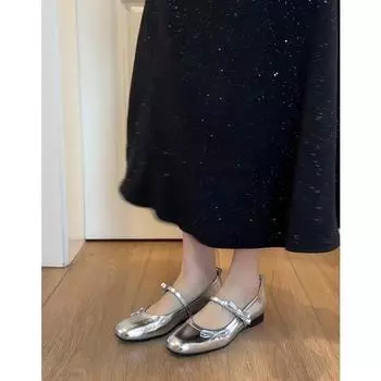 Версия из овчины~ натуральная кожа французские ретро туфли на плоской подошве с бантом легкие тонкие туфли женские новые серебристые вечерние туфли Мэри Джейн 35