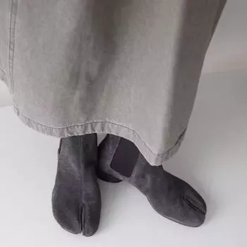 Версия из овчины~ Натуральная кожа Niche Pig S Trotters Короткие сапоги Chelsea с раздвоенным носком Женские осенние сапоги на толстом тонком каблуке 35 серый