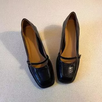 Версия из овчины~ Натуральная кожа ретро для туфли-лодочки на высоком каблуке для женщин с туфлями Мэри Джейн квадратный носок толстый каблук одинарные туфли маленькие кожаные туфли 34