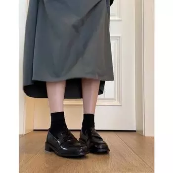 Версия из овчины~ натуральная кожа толстая подошва круглый носок британские ретро маленькие кожаные туфли женские универсальные толстый каблук одинарные туфли 35