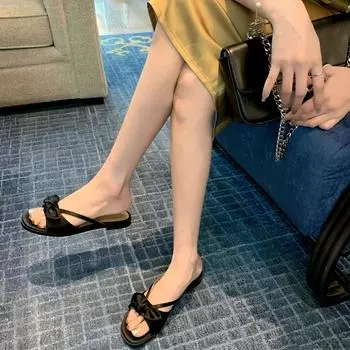 Версия из овчины ~ Нежные шелковые босоножки с квадратным носком и коротким толстым каблуком, женские летние, новые, кожаные, полудраг 35