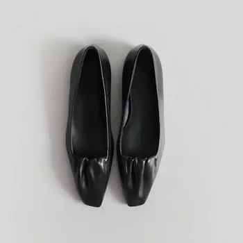 Версия из овчины~ нишевая плиссированная кожаная обувь квадратные туфли женские черные кожаные туфли на мягкой подошве туфли Мэри Джейн на плоской подошве 35