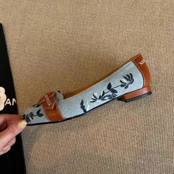 Версия из овчины ~ нишевый дизайн, круглая голова, светлый рот, пряжка на ремне, одинарные туфли на плоской подошве, женские туфли Мэри Джейн с одной педалью в тон 35 синий