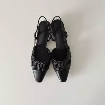 Версия из овчины~ плетеная полая темпераментная сумка сандалии на голову женские с задним ремешком с острым носком на толстом каблуке крутые шлепанцы 35