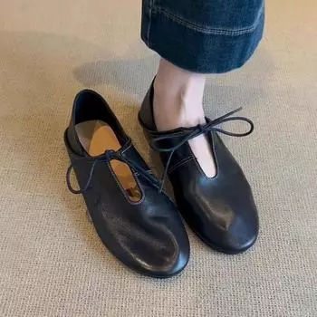 Версия из овчины ~ ретро мягкая кожа с плоским дном и каблуком-шагом две пары маленьких кожаных туфель женские ранние весенние новые на шнуровке полые круглые носы s 35 синий