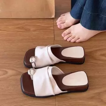 Версия из овчины ретро плиссированные металлические туфли-шлепанцы с закрытым носком женские летние толстая подошва не устают ноги темпераментные крутые шлепанцы 35