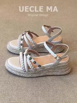 Версия из овчины~ сандалии на платформе женская верхняя одежда 2025 лето юбка красивая, не устают, каблук римские сандалии 35