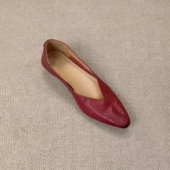 Версия из овчины~ супер мягкая кожа мелкий вырез туфли-клинья на одной педали женские с V-образным вырезом универсальные ретро простые темпераментные балетки 35