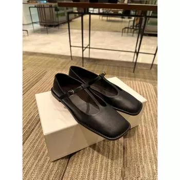 Версия из овчины~ супер мягкая кожа, ретро Т-образная пряжка с квадратным носком и неглубоким вырезом, женские балетки Мэри Джейн, маленькие кожаные туфли 35