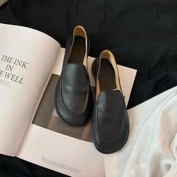 Версия из овчины туфель-облачков с круглым носком и стопой, мягкие, восковые и универсальные женские маленькие кожаные туфли 35