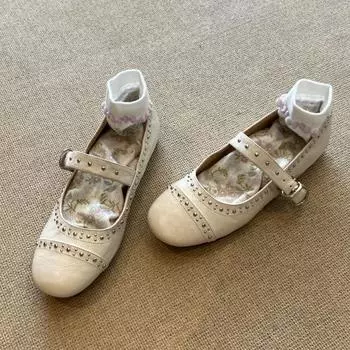 Версия из овчины~ Тупоносые туфли Мэри Джейн для женщин, туфли-лодочки с ремешком на подъеме, универсальные балетки на плоской подошве 35