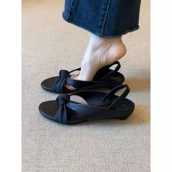 Версия из овчины~ Универсальные сандалии на танкетке с перекрестными ремешками, нишевый женский дизайн, туфли с круглым носком 35