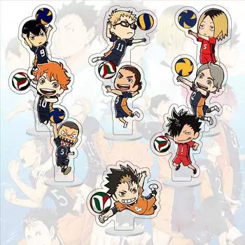 Версия Q Mini Haikyuu 6 см!! Модель подставки, тарелка, 9 шт./компл., модная акриловая фигурка, настольный декор, брелок, сувенир Chainsaw Man 1