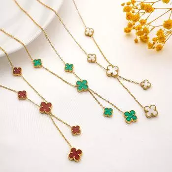 Версия высокого уровня, двустороннее ожерелье с пятью четырехлистными клеверами, водонепроницаемые и защищенные от пота украшения из титановой стали 18K, лучший подарок для девочек белый