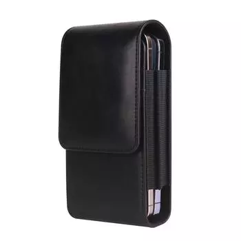 Vertical Cell Phone Belt Pouch Solid Color Leather Belt Clip Dual Pouch Smartphone Case 6.7 Inch