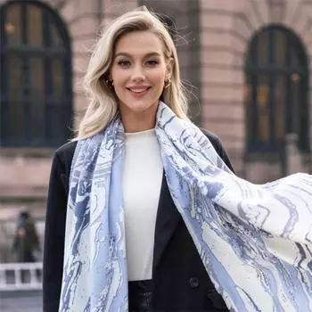 Vertical Marble Scarf With Velvet Thickened Warm Temperament Scarf Women 190*65CM