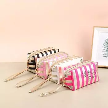 Vertical Stripe Cosmetic Bag Waterproof Women S Makeup Bag Small Pouch Toiletry Storage Bag Makeup Case Travel Organizer Bags чёрный