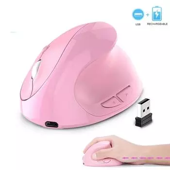 Вертикальная беспроводная мышь, перезаряжаемая эргономичная мышь, игровая мышь 2,4G, USB правая мышь для нескольких устройств для портативных ПК розовый