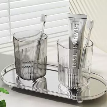 Вертикальная чашка для полоскания рта, домашняя женская чашка для чистки и мытья, чашка для зубов, банка для рта, большая емкость, прозрачный держатель для зубных щеток, чашка 9.5*6.8*6 серый