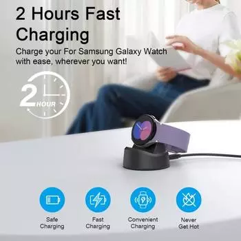 Вертикальная магнитная подставка для зарядного устройства для быстрой зарядки, многофункциональная зарядная станция для Galaxy Watch 6 Pro/5/4/4 Classic/3 чёрный