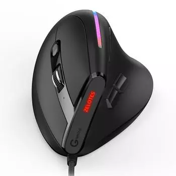 Вертикальная мышь ZELOTES T-50 Проводная мышь 9 клавиш Оптическая мышь RGB 6 передач DPI Эргономичный дизайн черный чёрный