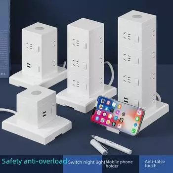 Вертикальная настольная лампа с многоуровневым USB-ночником и мощной розеткой с защитой от перегрузки