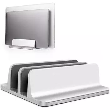 Вертикальная подставка для ноутбука с двумя слотами для MacBook и настольного накопителя double opening серебряный