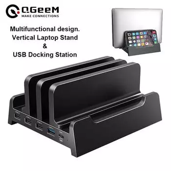 Вертикальная подставка для ноутбука USB-док-станция для MacBook Air Pro с USB 2,0 3,0 PD 60 Вт, держатель для зарядки, кронштейн для настольного ноутбука, ПК Not USB HUB чёрный