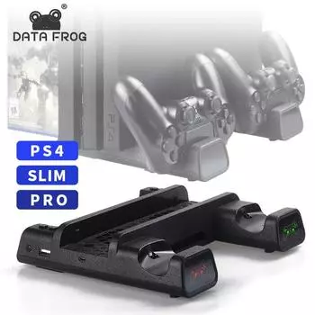 Вертикальная подставка охлаждающего вентилятора Data Frog для PS4/PS4 Slim/PS4 Pro, зарядное устройство с двумя контроллерами, зарядная станция для SONY Playstation 4 for PS4 Slim