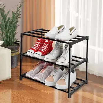 Вертикальная полка для обуви. Компактный органайзер. Нержавеющая, прочная, выдерживающая нагрузку, штабелируемая полка для обуви. Легкая подставка для обуви. 3-Layers