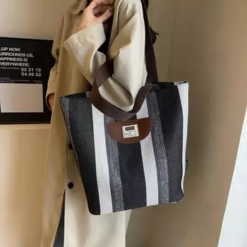 Вертикальная полосатая сумка-тоут, практичная универсальная сумка, предметы, улучшенная цветовая коллизия, осень