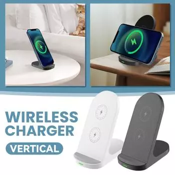 Вертикальное беспроводное зарядное устройство мощностью 15 Вт может заряжать как горизонтально, так и вертикально One Size чёрный