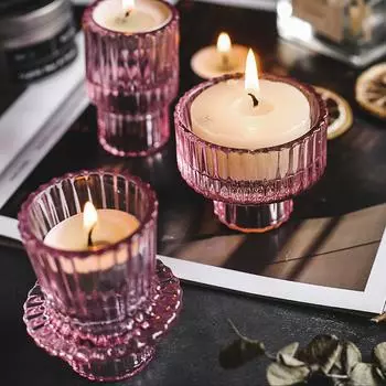 Вертикальные полосы розового стекла домашнего декора подсвечники свадебные украшения аксессуары подсвечники для канделябро центральный элемент