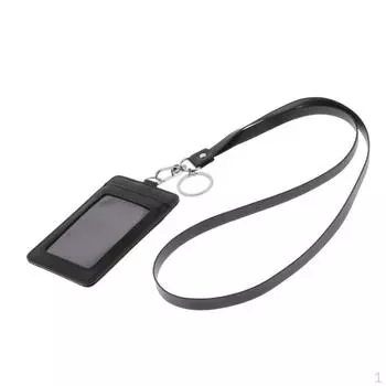Вертикальный чехол для бейджа из искусственной кожи с ремешком, черный 1