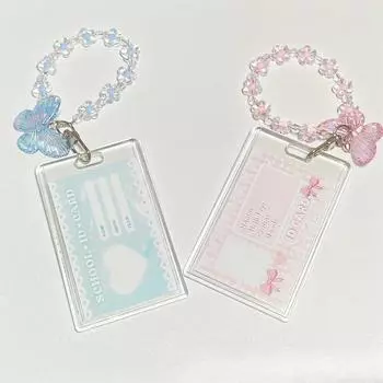 Вертикальный чехол для карточек, брелок, прозрачный чехол для хранения карточек, подвеска в виде бабочки и сердца, симпатичный чехол для защиты фотографий, канцелярские принадлежности INS