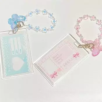 Вертикальный чехол для карточек, брелок, прозрачный чехол для хранения карточек, подвеска в виде бабочки и сердца, симпатичный чехол для защиты фотографий, канцелярские принадлежности INS