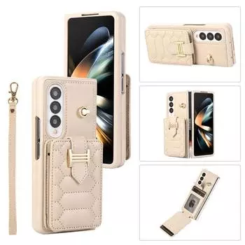 Вертикальный кожаный чехол-кошелек для карт Solt с ремешком для Samsung Galaxy Z Fold 5 4 3 5G ZFold5, держатель для сумки, карман для ремешка, чехол For Galaxy Z Fold 3