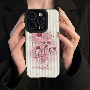 Вертикальный кожаный чехол с красной розой и цветочным принтом, мягкий силиконовый чехол для телефона, задняя крышка с объективом камеры, полная защита для iPhone iPhone 15 Pro Max