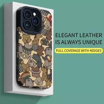 Вертикальный кожаный чехол с милыми мультяшными животными, мягкий силиконовый чехол для телефона, задняя крышка с объективом камеры, полная защита для iPhone iPhone 15 Pro Max