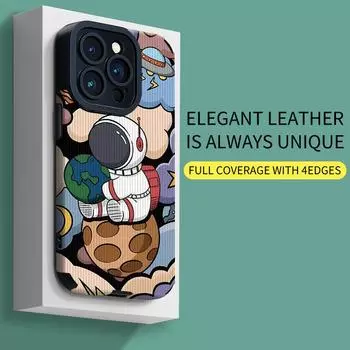 Вертикальный кожаный чехол с рисунком астронавта, мягкий силиконовый чехол для телефона, задняя крышка с объективом камеры, полная защита для iPhone iPhone 15 Pro Max