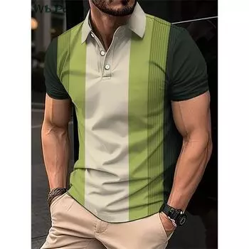 Вертикальный полосатый принт Мужские рубашки Мужская одежда Рубашка поло с лацканами для мужчин Мужская одежда Мужские рубашки поло Простые полосатые топы S