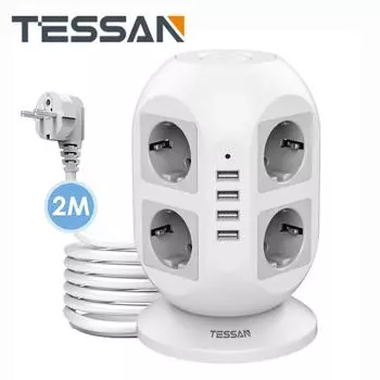 Вертикальный удлинитель TESSAN, сетевой фильтр с несколькими розетками, розетки европейского стандарта с USB-переключателем, удлинительный кабель 1,5 м/2 м для домашнего офиса
