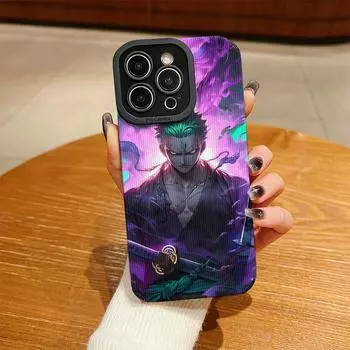Вертикальный зернистый кожаный чехол Cool Luffy Zoro Cover Узорчатый мягкий силиконовый чехол с объективом камеры Полная защита для iPhone iPhone 15 Pro Max