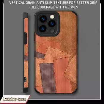 Вертикальный зернистый кожаный чехол с контрастной тканью, узорчатый мягкий силиконовый чехол с объективом камеры, полная защита для iPhone iPhone 15 Pro Max